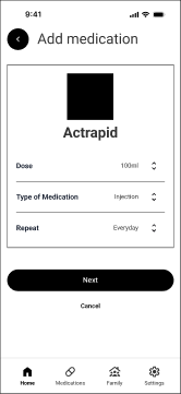 Cura wireframe for medication form